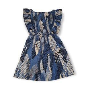 Full Tilt Blue & White Ruffle Sleeve Mini Dress - Size Large